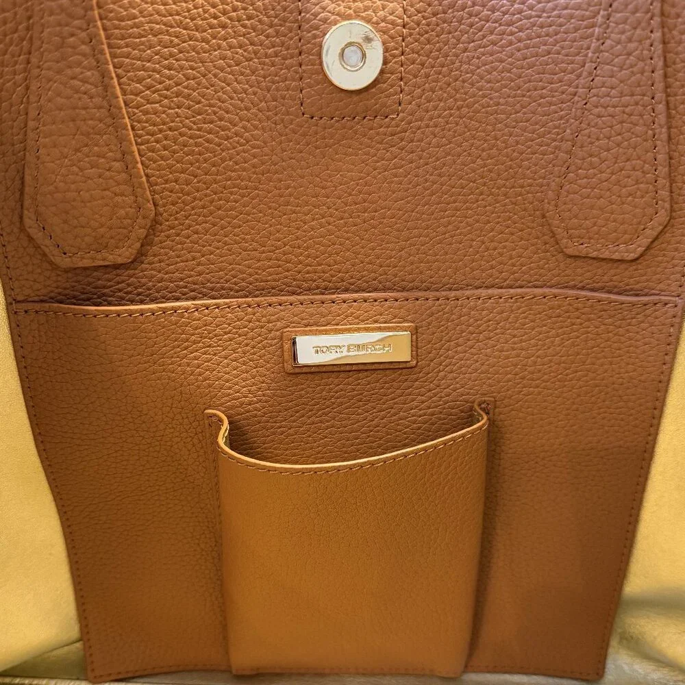 Tory Burch Pebbled Leather Tote in Cognac Brown